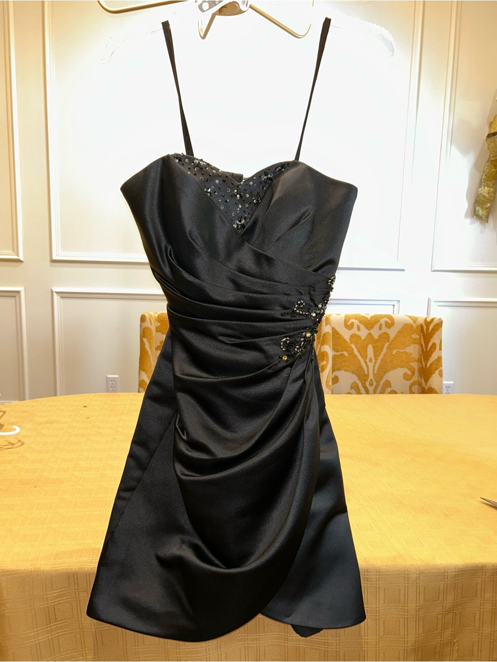 Mori Lee Black Beaded Spaghetti Strap Mini Dress